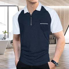 Polo de manga corta para hombres Quarter-zip casual diary fit V Neck Basic Basic Wishs