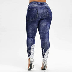 Beibeia Plus Size Jeans encaje con cintura alta Leggings de fitness de fitness de gimnasio pantalones deportivos pantalones