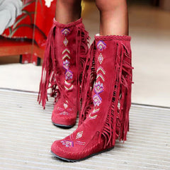 Botas de medio techo de mujer para mujeres botines con flores bordados de invierno botas de nieve de gamuza