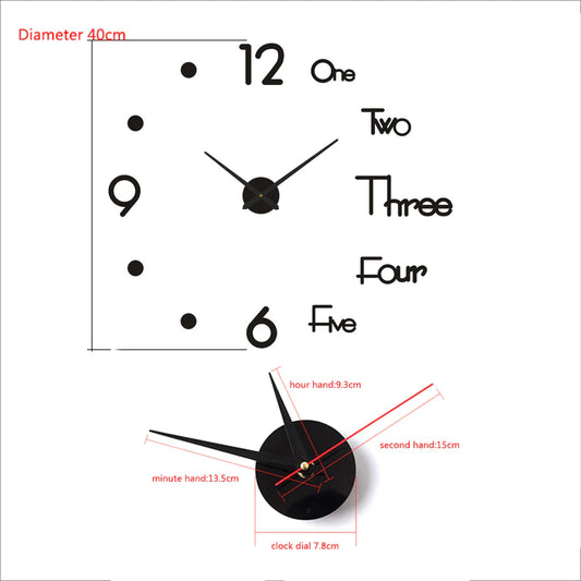 Grande horloge murale Quartz 3d bricolage Big Watch Cloche décorative Horloges de cuisine en acrylique Miroir autocollant surdimensiond les horloges murales de la maison décoration de lettre