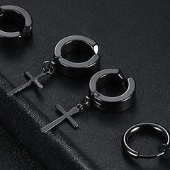 7 Paare magnetische Edelstahl-CZ-Clip-On-Ohrringe Nicht-Piercing Huggie Cross Feder Scharnier Ohrring Set Neutral Schwarz