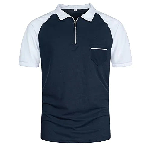 Herren Kurzarm Polo-Shirts Viertel-Zip lässig tägliche Fit v Hals Basic-entworfene Hemden