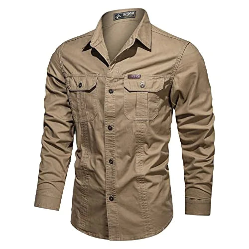 Camicia di cotone a maniche lunghe in stile militare maschile, taglie più taglie, camicie per esterni in autunno floreale