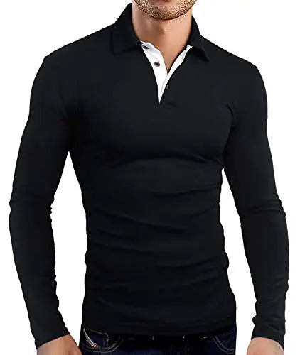 VanVene Herren Casual Polo Shirt Fashion Golf Tennis Business T -Shirt Classic Top Long Sleeve - UK S bis 2XL FBA