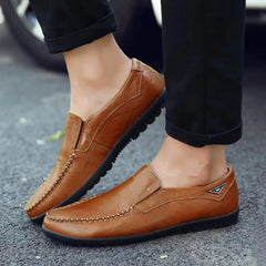 Men's Leather Loafers Summer Breathable Plus Size Shoes Casual Cowhide Slip-on Shoes