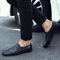 Men's Leather Loafers Summer Breathable Plus Size Shoes Casual Cowhide Slip-on Shoes