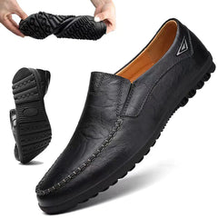 Men's Leather Loafers Summer Breathable Plus Size Shoes Casual Cowhide Slip-on Shoes