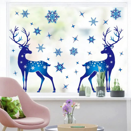 Christmas Decorations Snowflake Sticker Window Decoration Blue Elk Static Electricity Sticker