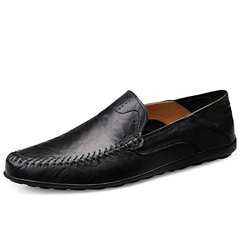 Mens Loafers Leather Driving Shoes-Breathable Flat Casual Business Shoes