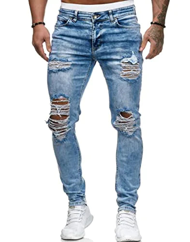 Hungson Meny's Stretchy Ripped Skinny Biker Biker Slim Fit Denim Pantal