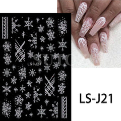 Nagelaufkleber - weißer Glitzer Schneeflocken Herz Ribbon Weihnachtswinter -Nagelabziehbilder