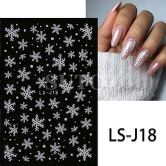 Nail Stickers - White Glitter Snowflake Heart Ribbon Christmas Winter Nail Decals