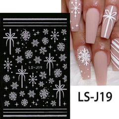 Pegatinas de uñas: calcomanías de uñas de invierno de cáscara de copo de nieve de copo de nieve de brillo blanco