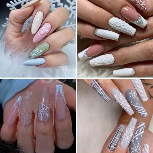 Nagelaufkleber - weißer Glitzer Schneeflocken Herz Ribbon Weihnachtswinter -Nagelabziehbilder