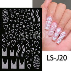 Nail Stickers - White Glitter Snowflake Heart Ribbon Christmas Winter Nail Decals