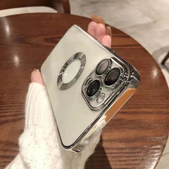 Luxury transparente platado logotipo de la caja del hoyo para iPhone 11 Pro Max Camera Protector Cover para iPhone 12 13 14 Pro Max XS x 7 8 Plus.