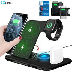 15W Qi Stand de chargeur sans fil rapide pour iPhone 14 13 12 11 8 Apple Watch 4 in 1 Station de charge pliable pour AirPods Pro Iwatch