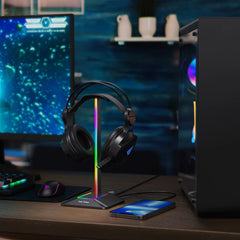 Link Dream RGB Lichter Kopfhörerständer mit Typ-C-USB-Ports Kopfhörerhalter für alle Headsets Gamers Gaming PC Accessoires Schreibtisch