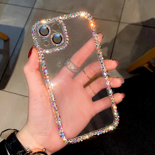 Glitter Diamond Camera Lente Protectora Case de teléfono suave transparente para iPhone 14 13 Pro 12 Pro Máx 11 X XS XR 7 8 Plus SE3 Cubierta