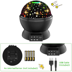 Galaxy Starry Sky Projector Lamp Auto Rotatable Star Night Light USB/ battery Power Bedroom Ceiling Projection Lamp Remote Control