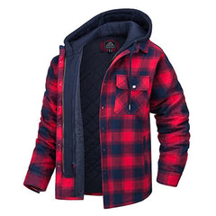 Men's Thickened Cotton Plaid Long Sleeve Loose Hooded Jacket Coat LC