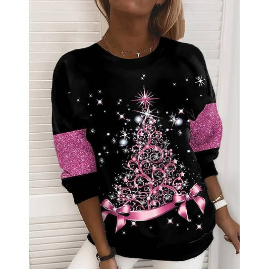 Weihnachten Digital bedrucktes runder Nackenpullover Sweatshirt für Frauen