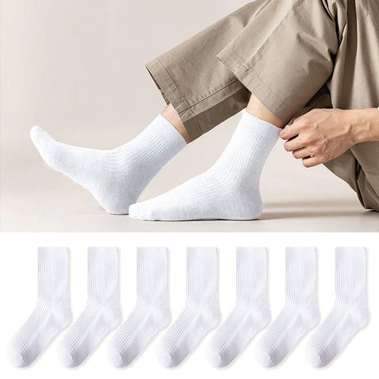 Calcetines para hombres calcetines largos calcetines de algodón anti-odor absorbente otoño y verano color sólido con aguja doble calcetines machos