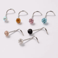 Stainless Steel Mud Ball Nose Stud S-Shaped Non-Dripping Oil Screw Full Drill Ball Nose Ring 20G Simple Piercing Nose Jewelry