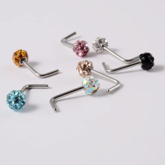 Stainless Steel Mud Ball Nose Stud S-Shaped Non-Dripping Oil Screw Full Drill Ball Nose Ring 20G Simple Piercing Nose Jewelry