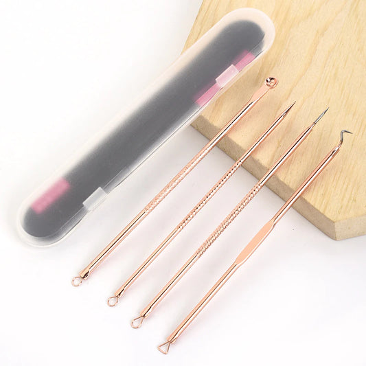 4PCS Zestaw igły trądziku stali nierdzewnej Rose Gold Professional Garhead Acne Igła Oczyszczanie urody Makeup