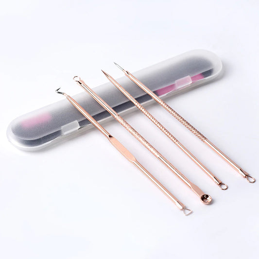 4pcs Edelstahl Akne Nadel Set Set Rosgold Professionelle Schwarzkopf -Akne -Nadel -Reinigungsreinigung Beauty Make -up -Werkzeug