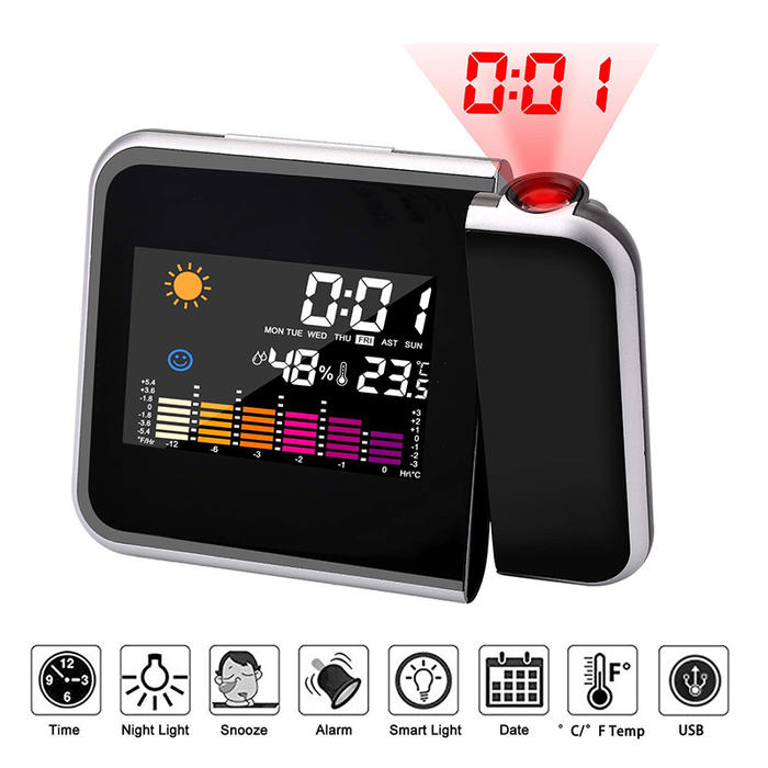 8190 Projection Clock Led Weather Forecast Clock With Color Screen Lazy Electronic Clock Calendar Weather Station Projection Alarm Clock