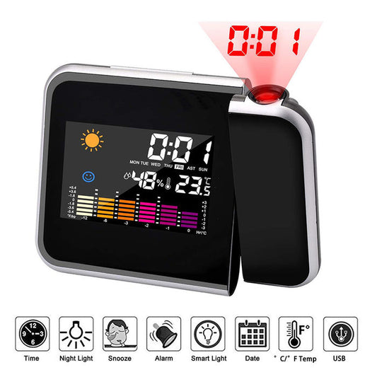 8190 Horloge de projection Horloge de prévision météorologique LED avec écran de couleur Calendrier électronique de la station météo de la station météorologique de projection de projection