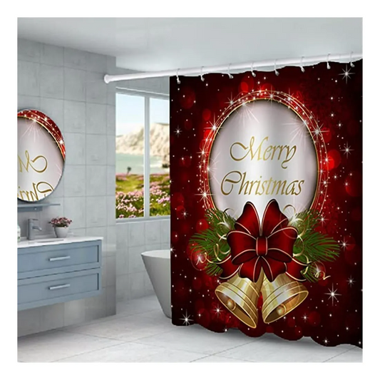 Juego de cortina de ducha navideña, alfombra de baño sin deslizamiento, poliéster cortina de ducha impermeable duradera con 12 ganchos