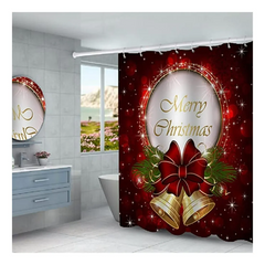 Christmas Shower Curtain Set,Bathroom Mat Non Slip,Polyester Durable Waterproof Shower Curtain with 12 Hooks