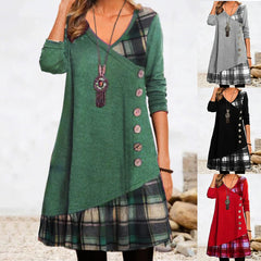 Women's Casual Stitching Long Sleeve Dress