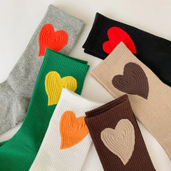 Socks Women Ins Trendy Mid-Calf Socks Heart-shaped Long Socks Polyester Cotton Net Red Fashion Socks