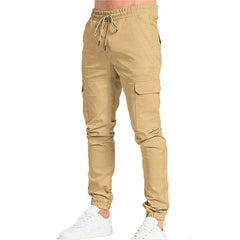 Men's Cotton Blend Cargo Pants with Drawstring Closure