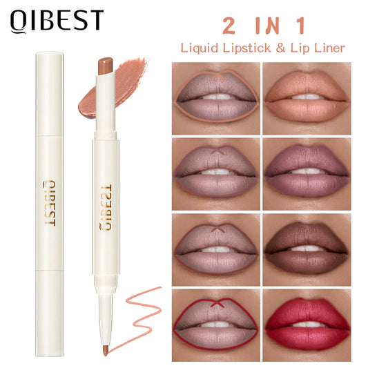 QIBEST Rotante dual Tip Lipstick Lip Lip Lip Liping Matte Nourishing Matte No-Fading Non-Stick Single Lipstick Makeup