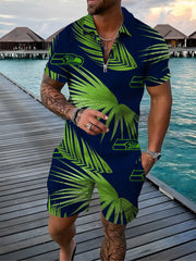 Independent Station Summer Men's T-Shirt Short Sleeve Turn-down Collar Casual Hawaiian Set