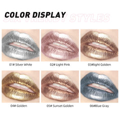 QIBEST Diamond Liquid Lipstick Lip Tint 6 Colors Moisturizing Long-Lasting Makeup Gray Sparkling Waterproof Lip Gloss Cosmetics