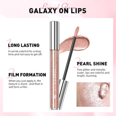 Qibest Diamond Liquid Lipstick Lippentönung 6 Farben Feuchtigkeitsspenstes langlebiges Make-up grau grau, funkelnder wasserdichtes Lipgloss-Kosmetik