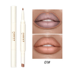 QIBEST Rotating Dual Tip Lipstick Lip Liner Matte Nourishing Matte Non-Fading Non-Stick Single Lipstick Makeup