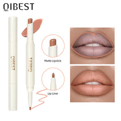 QIBEST Rotating Dual Tip Lipstick Lip Liner Matte Nourishing Matte Non-Fading Non-Stick Single Lipstick Makeup