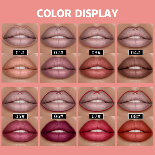 QIBEST Rotante dual Tip Lipstick Lip Lip Lip Liping Matte Nourishing Matte No-Fading Non-Stick Single Lipstick Makeup