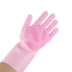 Silicone Dishwashing Gloves with Dish Brush, Household Gloves for Anti-slip, Wear-resistant, and Magic Kitchen Gloves