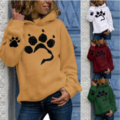 Frauenhundpfoten Druck Langarm Hoodie Tiere Sweatshirt Kapuzepullover Tops Bluse süß für Teenager Mädchen