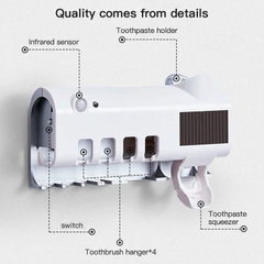 Zahnbürste Sterilisator Rahmen intelligenter Zahnpasta-Spender UV drahtloser Wand montiertes Ladung Ladung nach Hause Badezimmer Badezimmer Zubehör Set