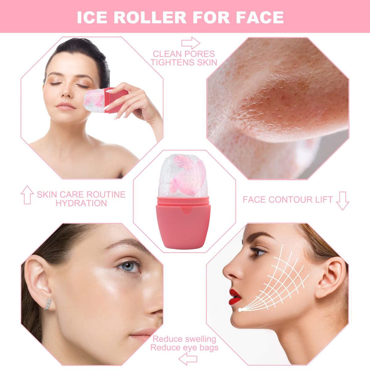 1pc Skin Care Beauty Lifting Strumento di contorno Strumento Silicone Cube Ice Globe Ice Ice Palls Face Massager Roller del viso Riduci Acne