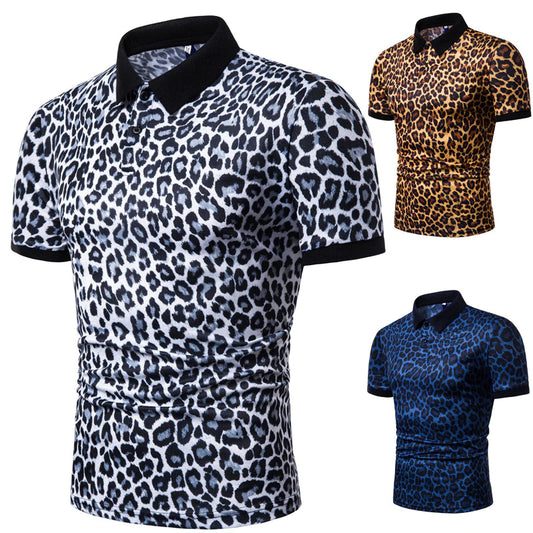 Lars Amadeus Leopard Polo -Hemden für Kurzärmele für Männer Tierdruck Party Club Golfhemd